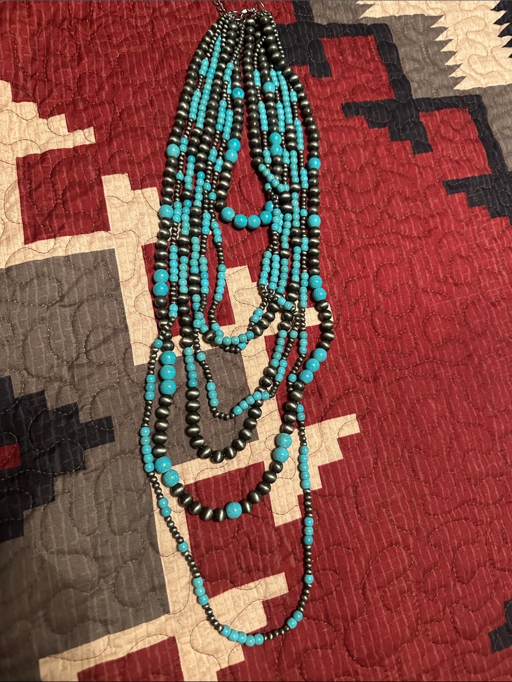 Turquoise and Hematite Multi-Strand Beaded Necklace - Women Jewelry